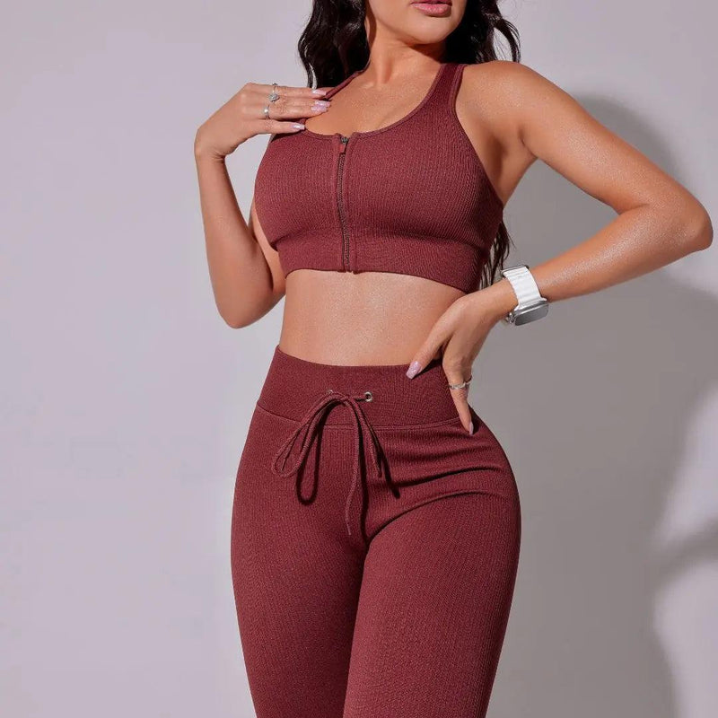 Conjunto Feminino Fitness Canelado Vinho Milena - FIS0336VI