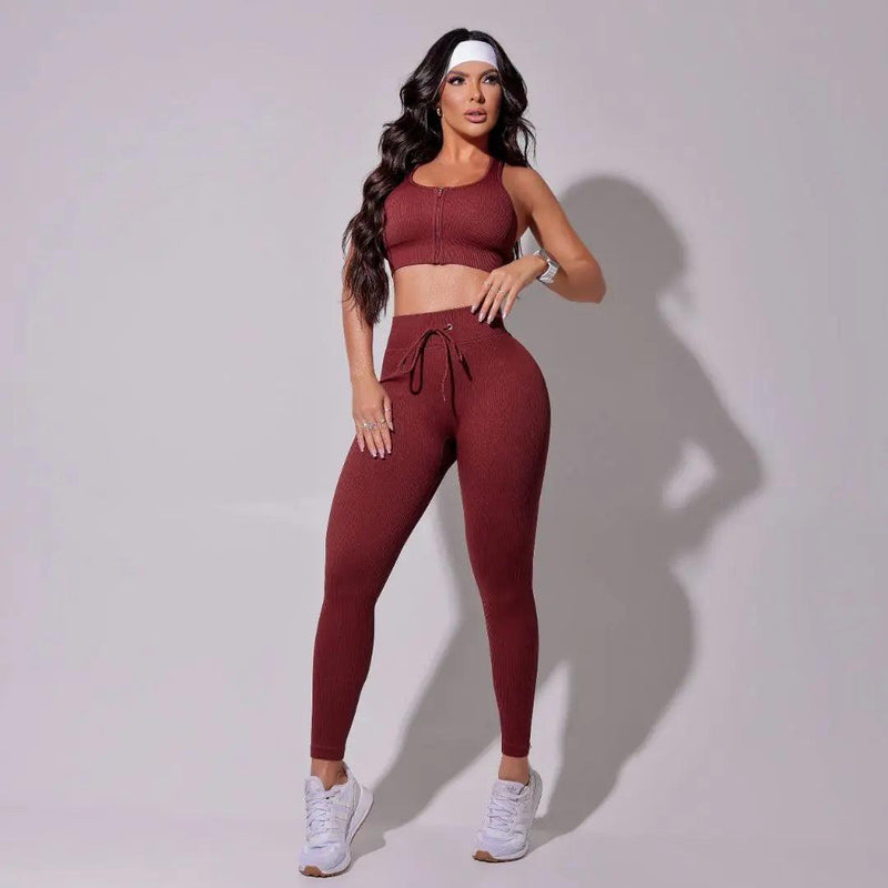 Conjunto Feminino Fitness Canelado Vinho Milena - FIS0336VI