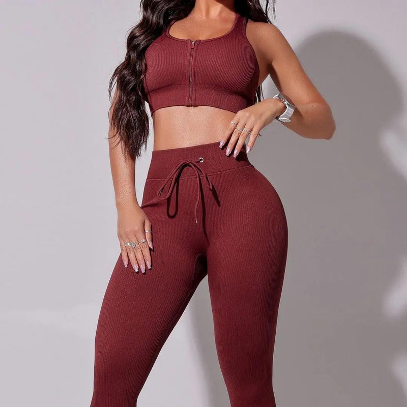 Conjunto Feminino Fitness Canelado Vinho Milena - FIS0336VI