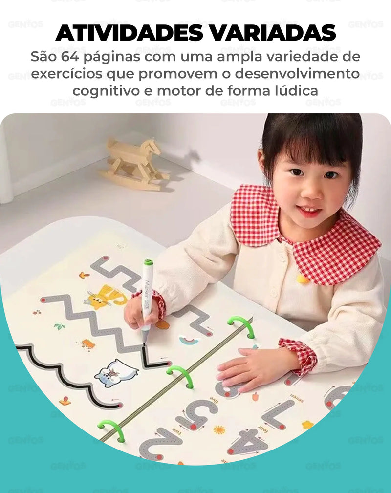 Livro de Desenvolvimento Infantil Gênios® + 8 Canetinhas e Apagador de Brinde