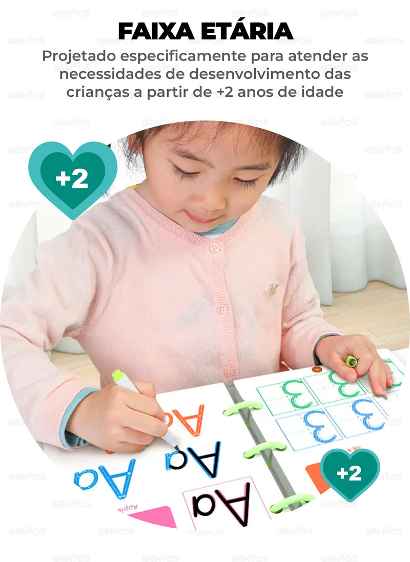 Livro de Desenvolvimento Infantil Gênios® + 8 Canetinhas e Apagador de Brinde